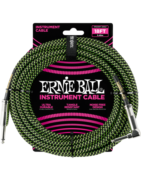 CABLE JACK ERNIE BALL 5.5M TISSEE NOIR/VERT
