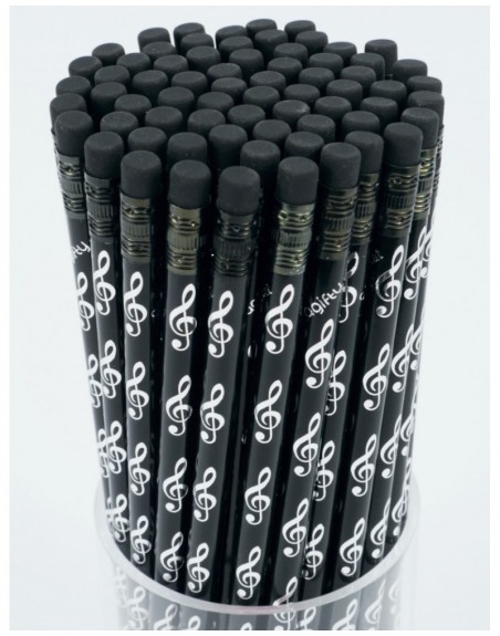 CRAYON DE PAPIER NOIR AVEC MOTIFS CLE DE SOL ARGENTE
