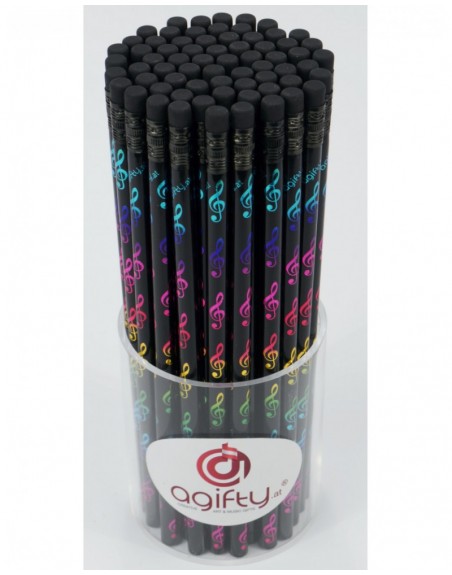 CRAYON DE PAPIER NOIR AVEC MOTIFS CLE DE SOL ARC-EN-CIEL
