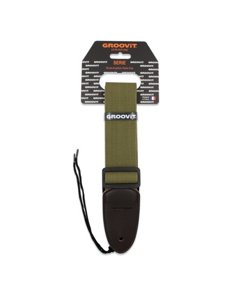 GROOVIT SANGLE COTON VERT UNI BOUCLES CUIR