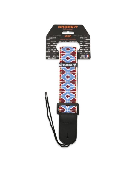 GROOVIT SANGLE JACQUARD BLEU BOUCLES CUIR NOIR