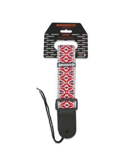 GROOVIT SANGLE JACQUARD ROUGE BOUCLES CUIR