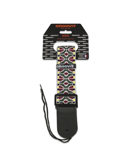 GROOVIT SANGLE JACQUARD VERT BOUCLES CUIR NOIR